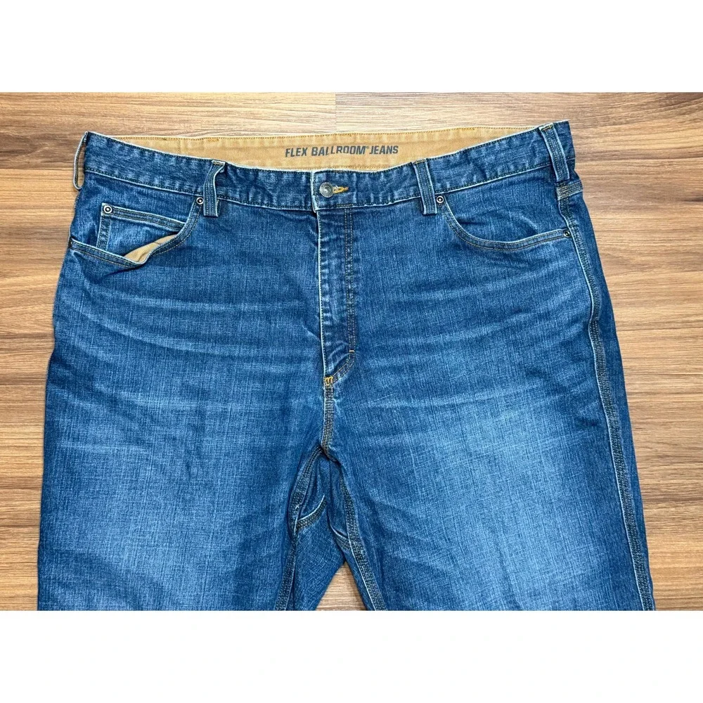 Duluth Trading Flex Ballroom Jeans Men Relaxed Fit Blue Dark Wash Denim Sz 42x30